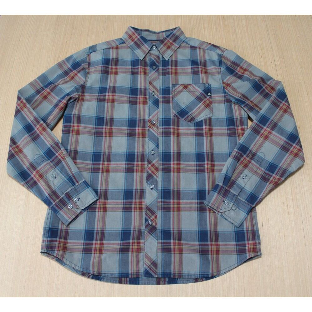 Marmot Shirt Mens M Blue Red Gray Plaid Long Sleeve Button Up Organic Cotton